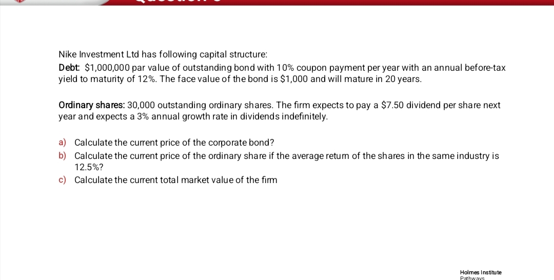 Solved Nike Investment Ltd has following capital