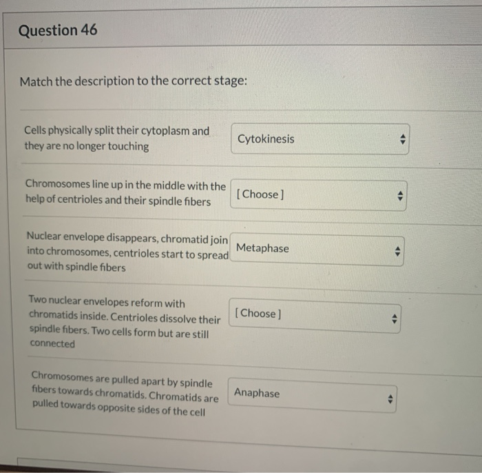 Solved Question 46 Match The Description To The Correct 8781