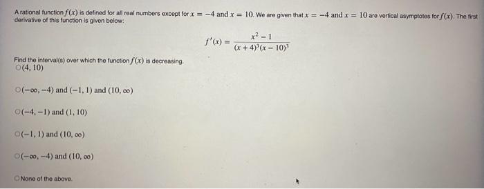 Solved A rational function f(x) is defined for all real | Chegg.com