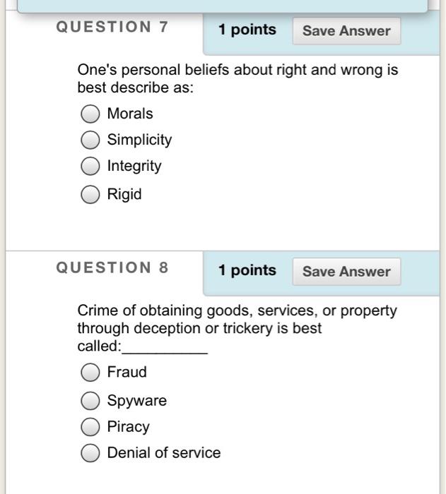 Solved QUESTION 7 1 points Save Answer One's personal | Chegg.com