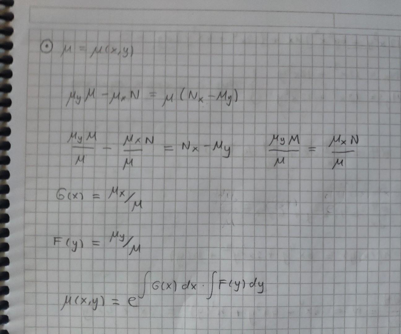 Solved μ=μ(x,y)μyμ−μxN=μ(Nx−My)μμyM−μμxN=Nx−μyμμyM=μμxNG(x)= | Chegg.com