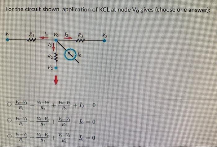 Solved For the circuit shown, application of KCL at node Vo | Chegg.com