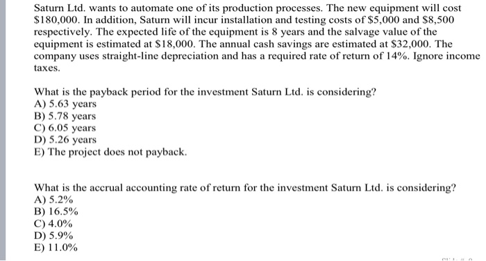 Solved Saturn Ltd Wants To Automate One Of Its Productio Chegg Com
