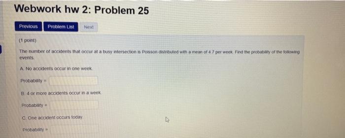 Solved Webwork hw 2: Problem 25 Previous Problem List Next | Chegg.com