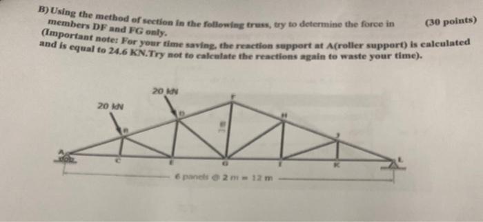 Solved B) Using The Method Of Section In The Following | Chegg.com