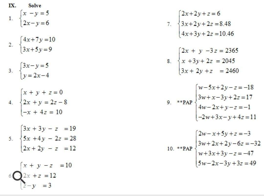 Solved Ix Solve X Y 5 2x Y 6 1 7 2x 2y Z 6 Chegg Com
