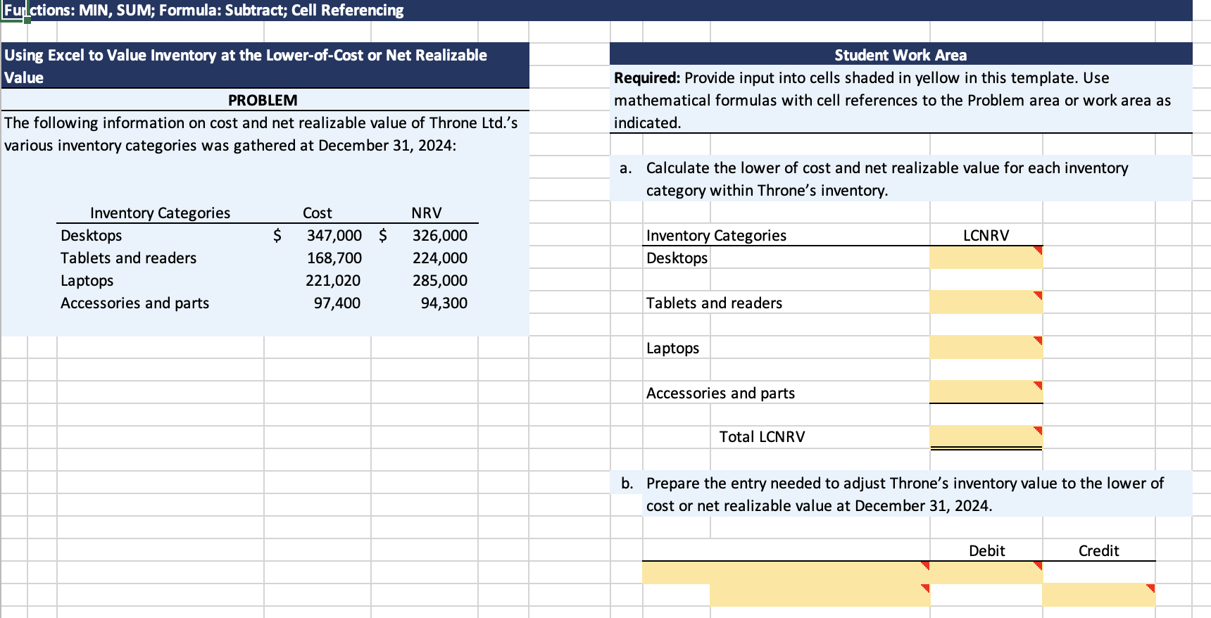 Solved Using Excel To Value Inventory At The Lower-of-Cost | Chegg.com