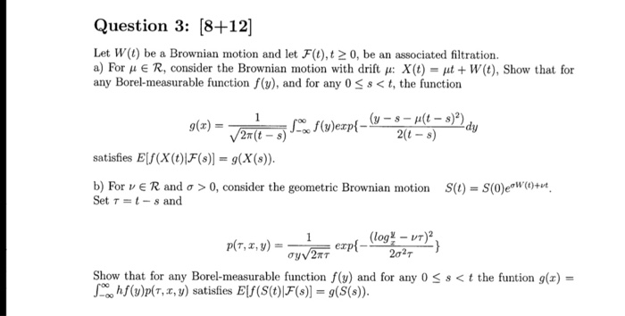 Question 3 8 12 Let W T Be A Brownian Motion An Chegg Com