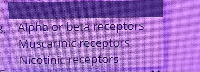 Solved Match the Alpha or beta receptors Muscarinic | Chegg.com