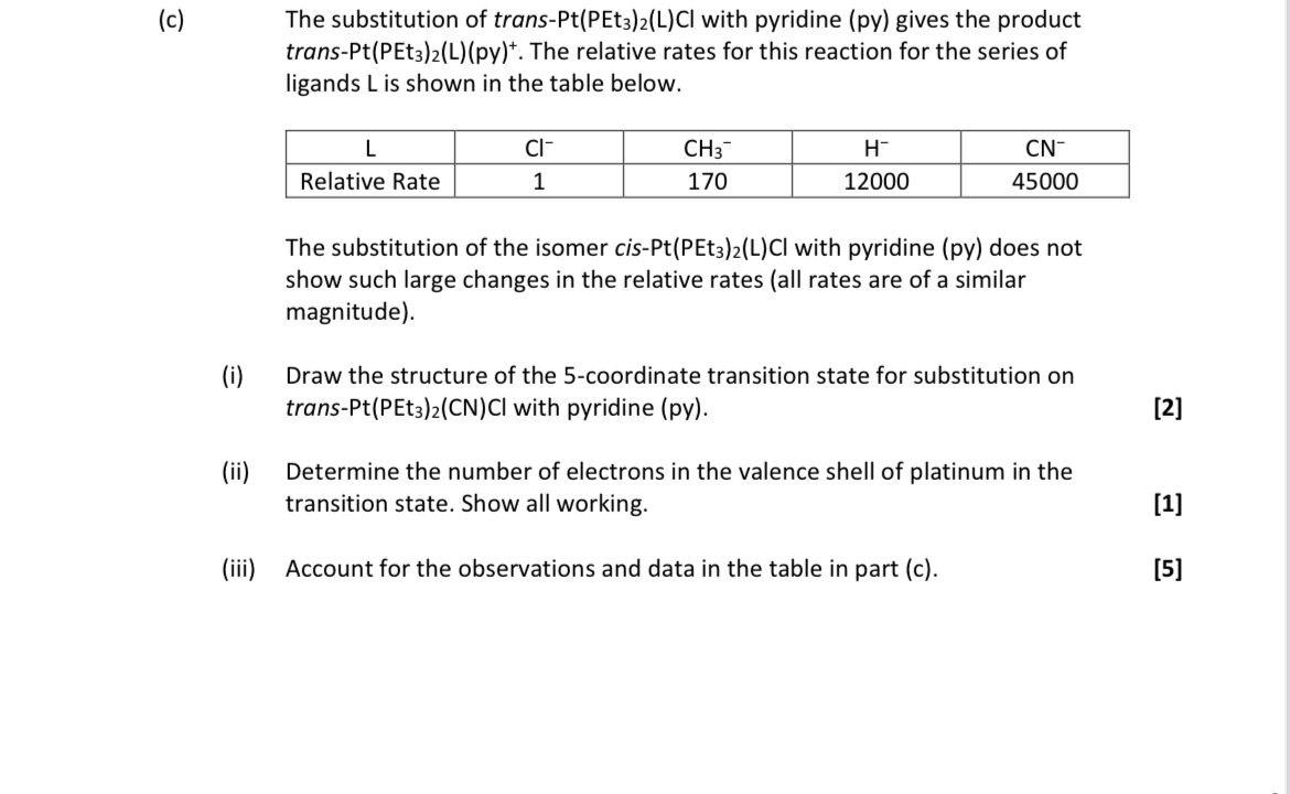 Solved c The substitution of trans Pt PEt3 2 L CI with Chegg