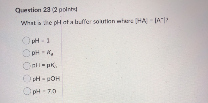 Solved Question 23 (2 points) What is the pH of a buffer | Chegg.com