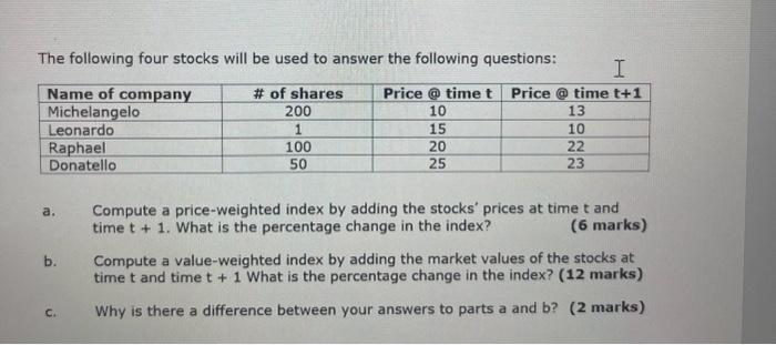 Solved The following four stocks will be used to answer the | Chegg.com