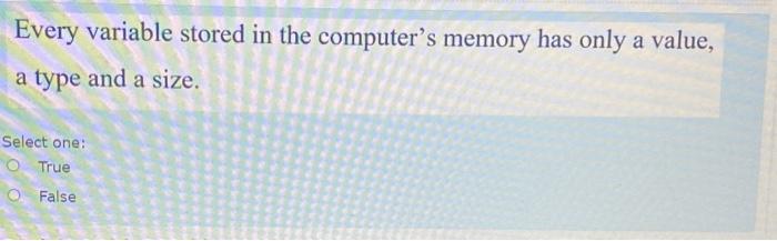 Solved Every variable stored in the computer's memory has | Chegg.com