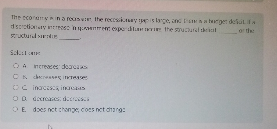 Solved The economy is in a recession, the recessionary gap | Chegg.com