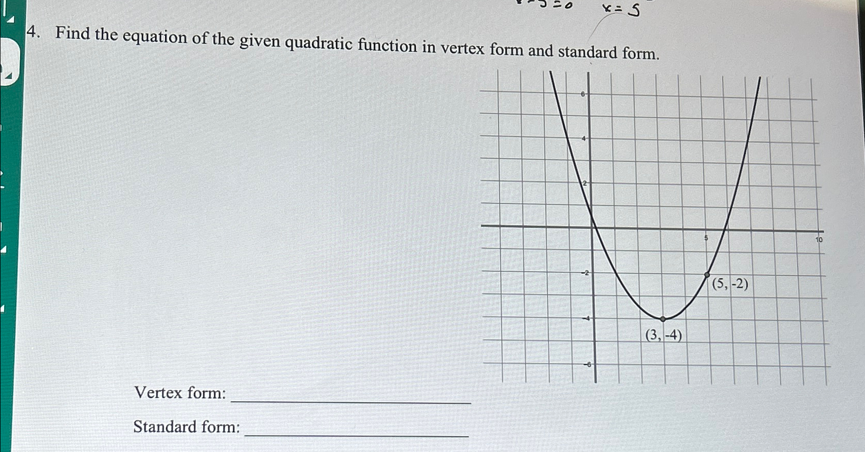 standard form quadratic equation find vertex