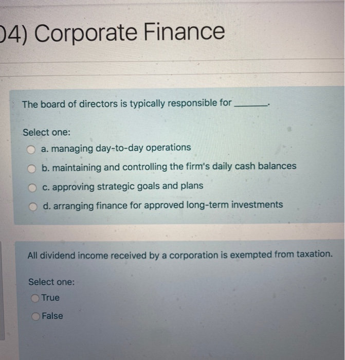 solved-4-corporate-finance-the-board-of-directors-is-chegg