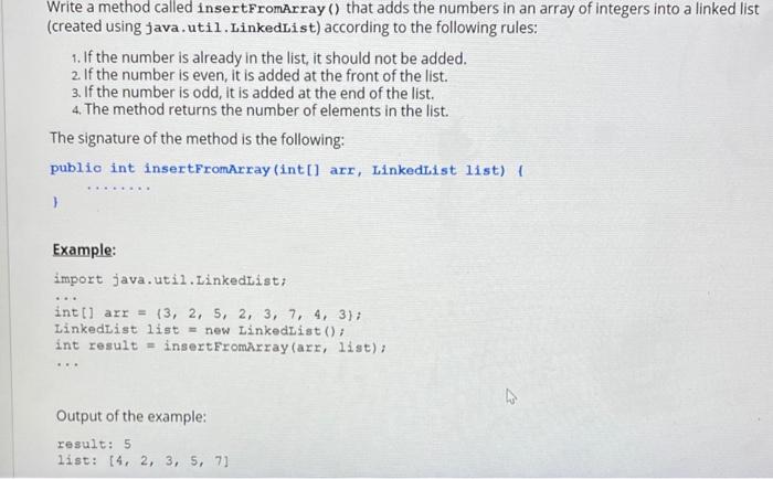 Solved Write a method called insertFromArray () that adds | Chegg.com