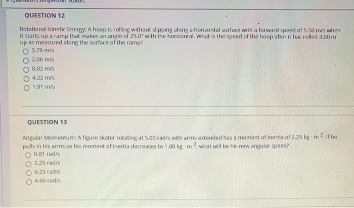 Solved QUESTION 12 Rotational Kinetic Energy: A hoop is | Chegg.com