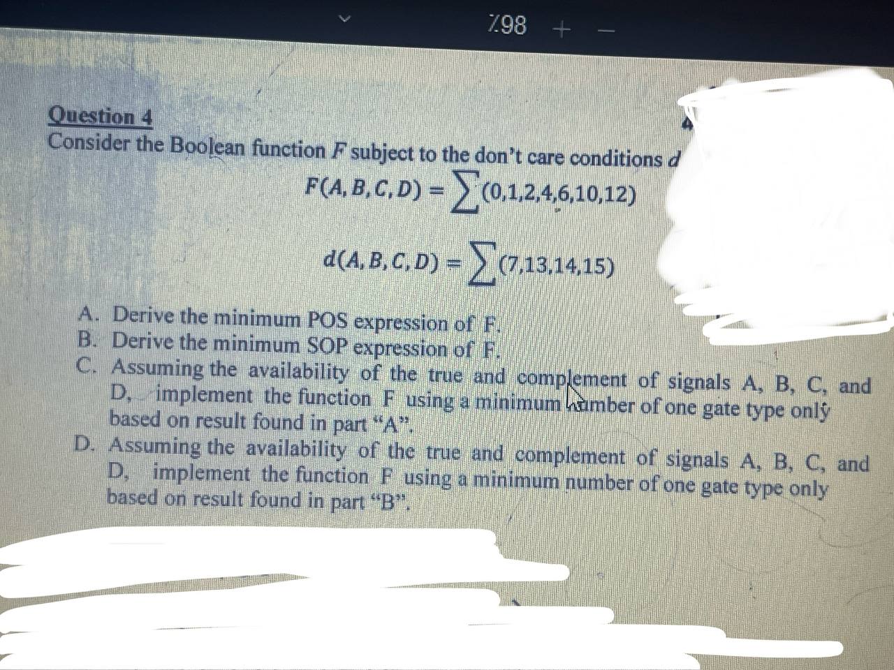 Solved Question 4Consider the Boolean function F ﻿subject to | Chegg.com