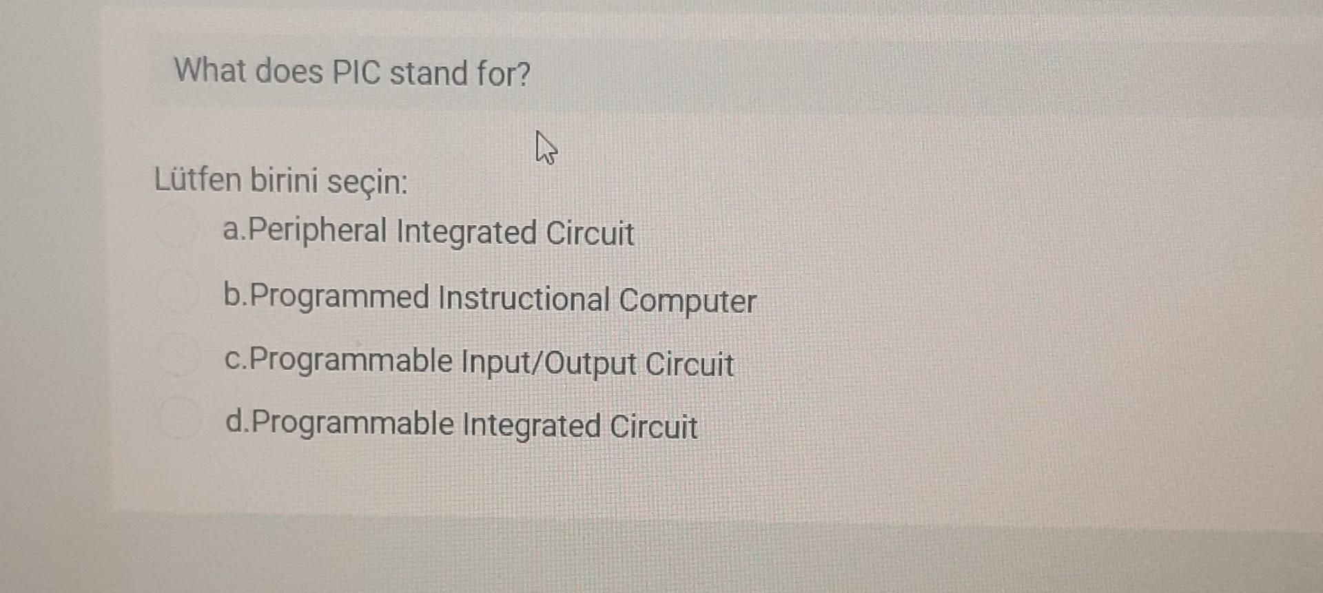 Solved What Does PIC Stand For L tfen Birini Se in Chegg