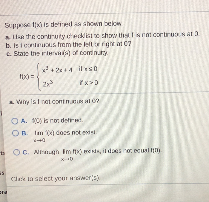 Solved Suppose F X Is Defined As Shown Below A Use The