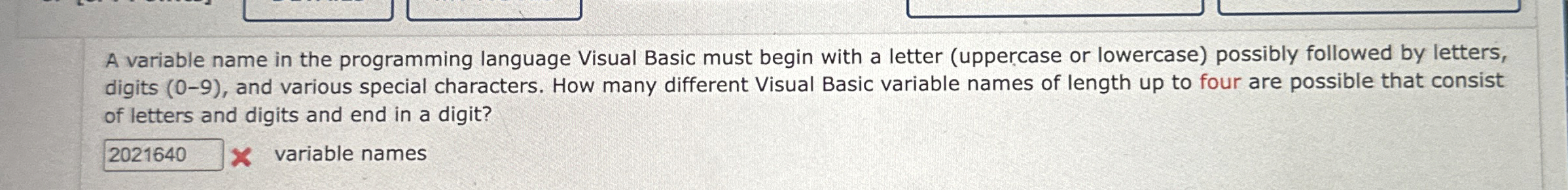 Solved A variable name in the programming language Visual | Chegg.com
