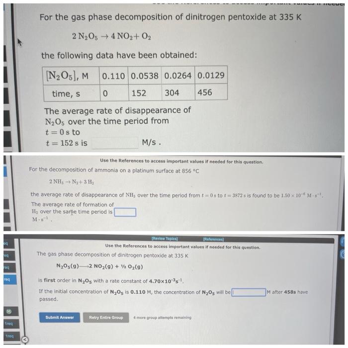 Solved For the gas phase decomposition of dinitrogen | Chegg.com