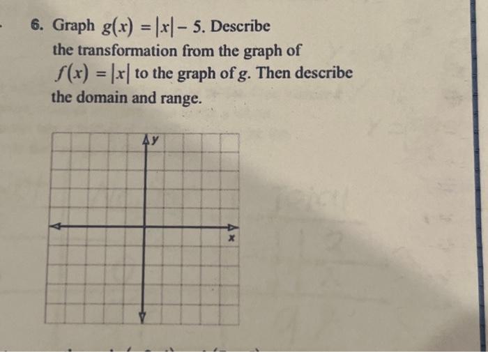 Solved 6 Graph Gx∣x∣−5 Describe The Transformation From 8721