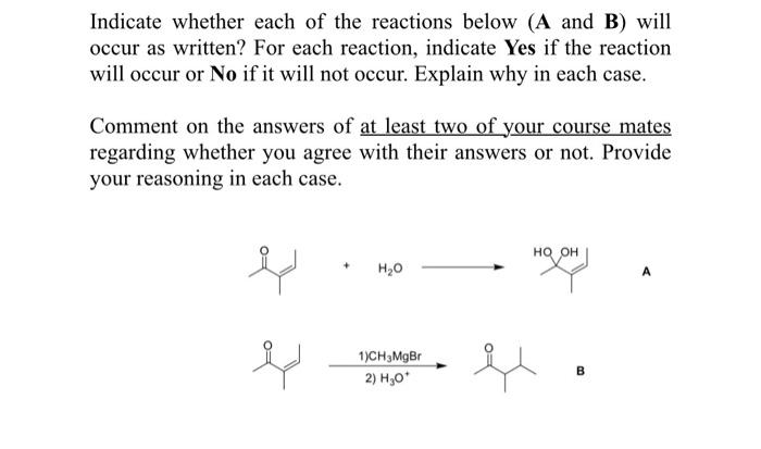 Solved Indicate whether each of the reactions below ( A and | Chegg.com