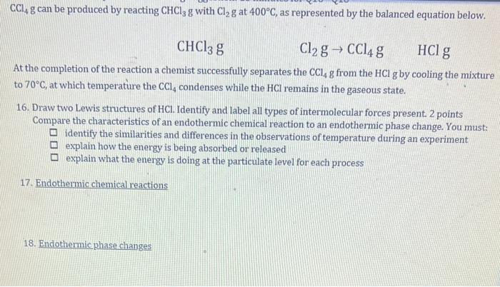 Solved CCl4 G Can Be Produced By Reacting CHCl3 G With Cl2 G Chegg Com   Image