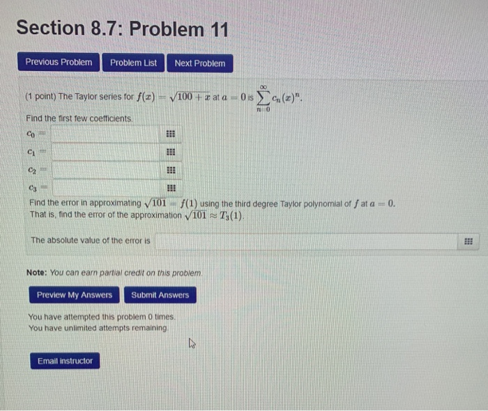 Solved Section 8.7: Problem 11 Previous Problem Problem List | Chegg.com