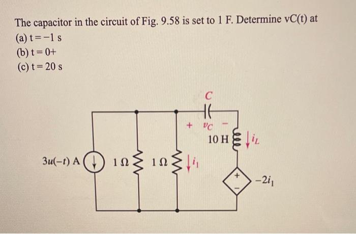 Solved The capacitor in the circuit of Fig. 9.58 is set to 1 | Chegg.com