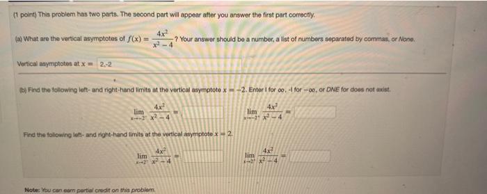 Solved (1 point) This problem has two parts. The second part | Chegg.com