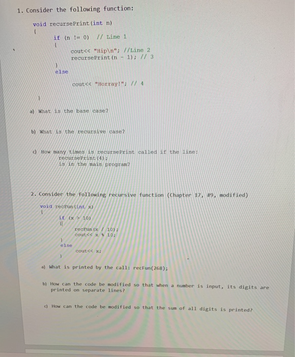 Solved 1. Consider the following function: void | Chegg.com