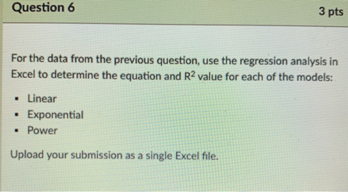 Solved Question 5 3 pts Using Excel, plot the data below on | Chegg.com
