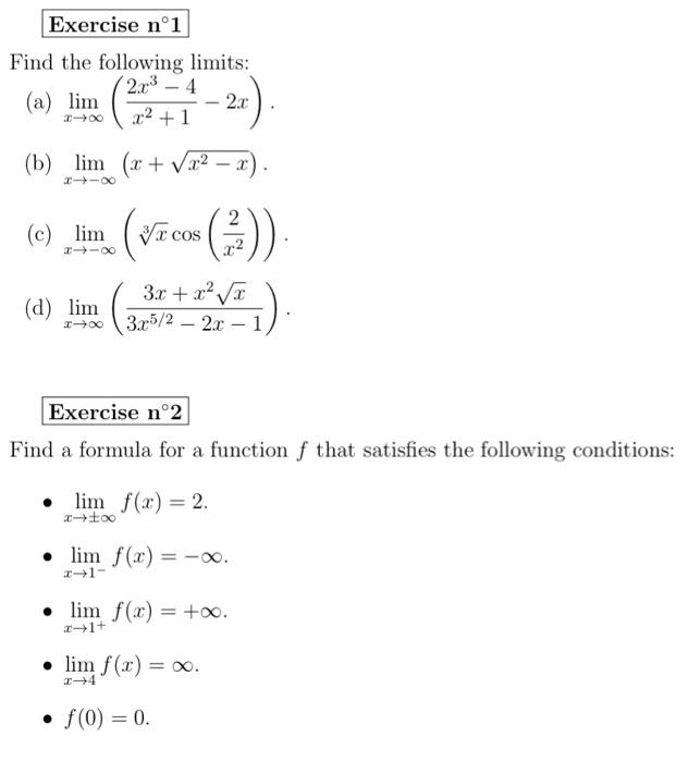 Solved Find the following limits: (a) limx→∞(x2+12x3−4−2x). | Chegg.com