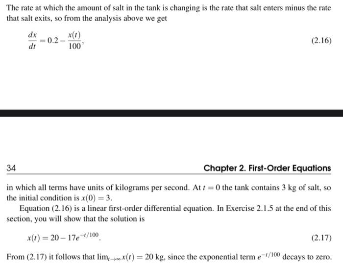 Solved Exercise 2.1.5 Solve the compartmental salt tank ODE | Chegg.com