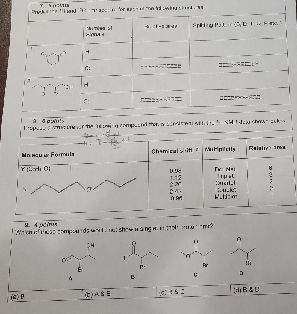 Solved Predict the 'H and 13C nmr spectra for each of the | Chegg.com
