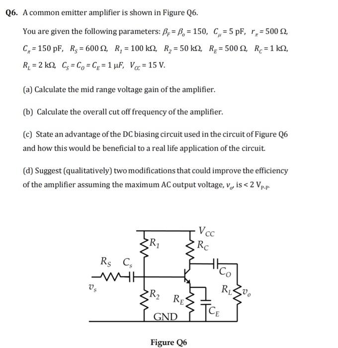 Solved 26. A common emitter amplifier is shown in Figure Q6. | Chegg.com