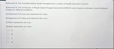 Solved Statement A: The transtheoretical model emerged from | Chegg.com