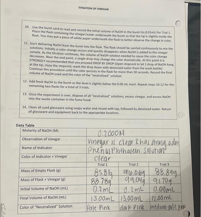 Solved 10. Use the buret card to read and record the initial