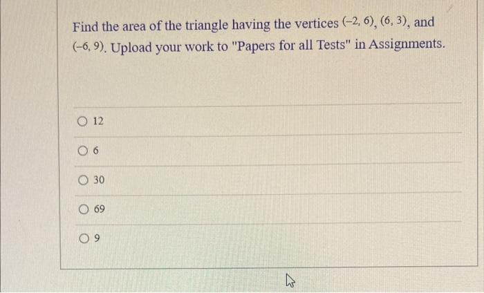 Solved Find The Area Of The Triangle Having The Vertices | Chegg.com