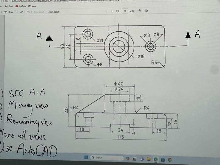 Solved Draw Using Autocad And Share The Link If Possible And | Chegg.com