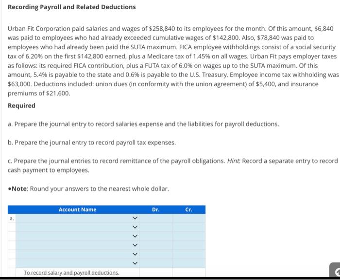 Solved Urban Fit Corporation paid salaries and wages of | Chegg.com