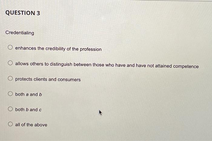 Solved QUESTION 3 Credentialing enhances the credibility of | Chegg.com