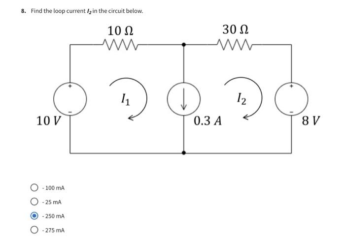 Solved 8. Find the loop current I2 in the circuit below. | Chegg.com