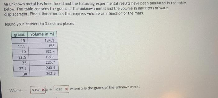 Solved The table below show data that has been collected | Chegg.com