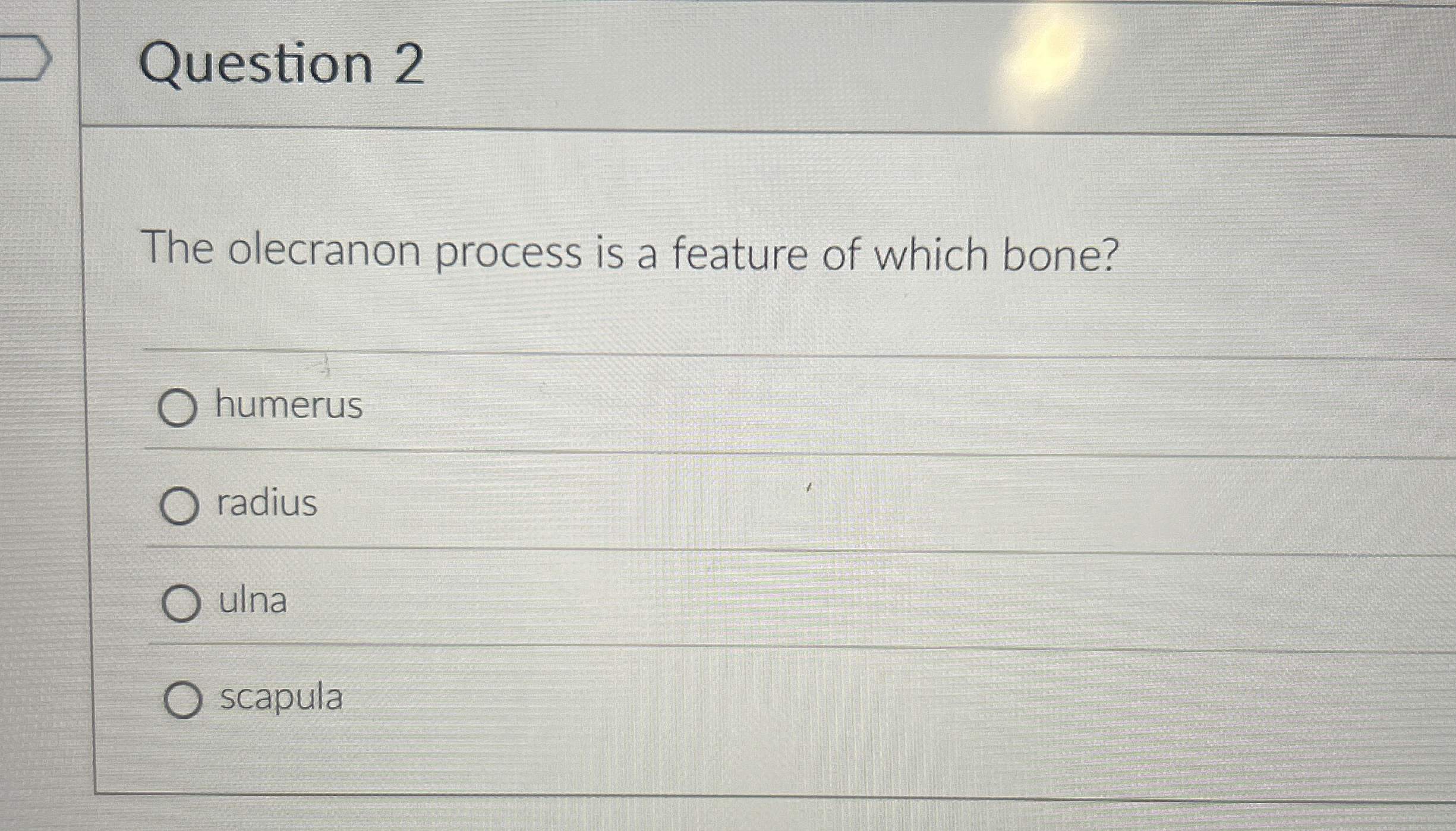 Solved Question 2The olecranon process is a feature of which | Chegg.com