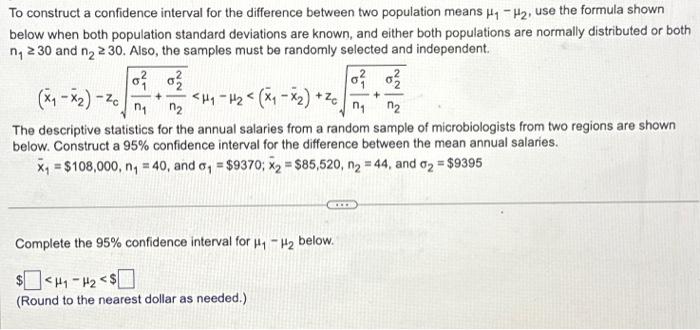 Solved To Construct A Confidence Interval For The Difference Chegg Com   Image