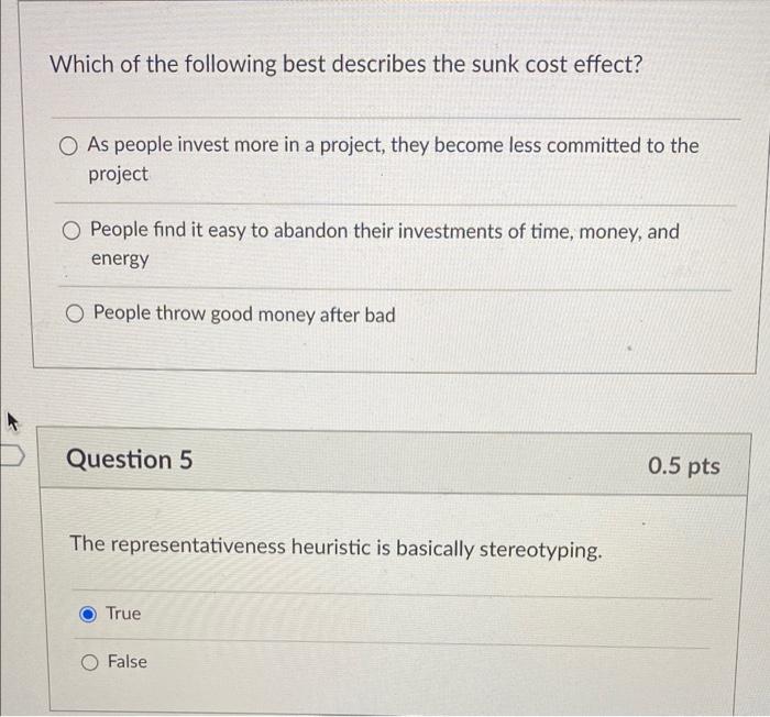 Solved Which Of The Following Best Describes The Sunk Cost | Chegg.com